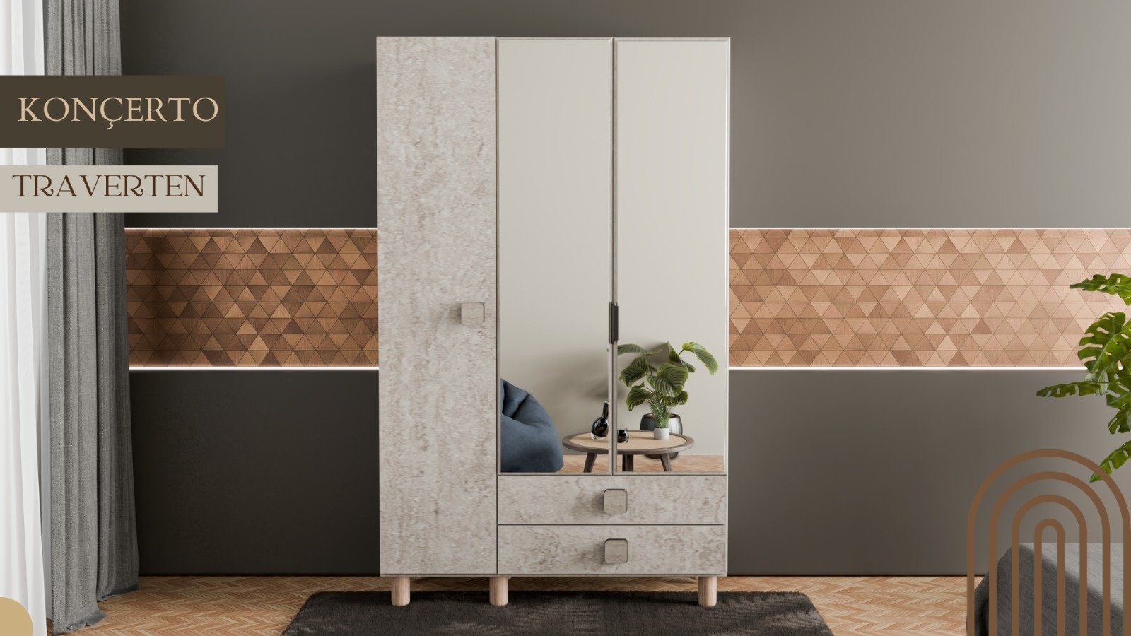 Konçerto 3 Kapaklı Dolap