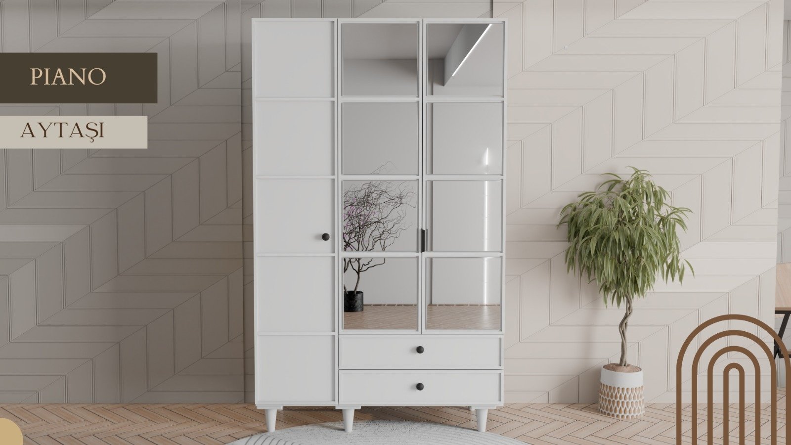 Piano 3 Kapaklı Dolap