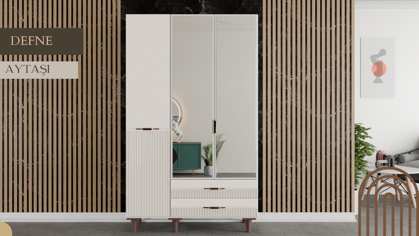 Defne 3 Kapaklı Dolap