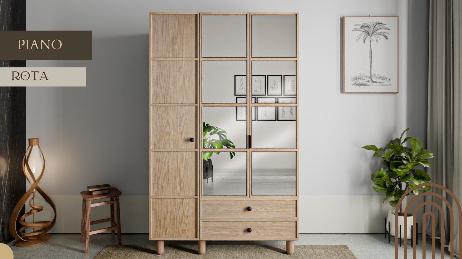 Piano Rota 3 Kapaklı Dolap