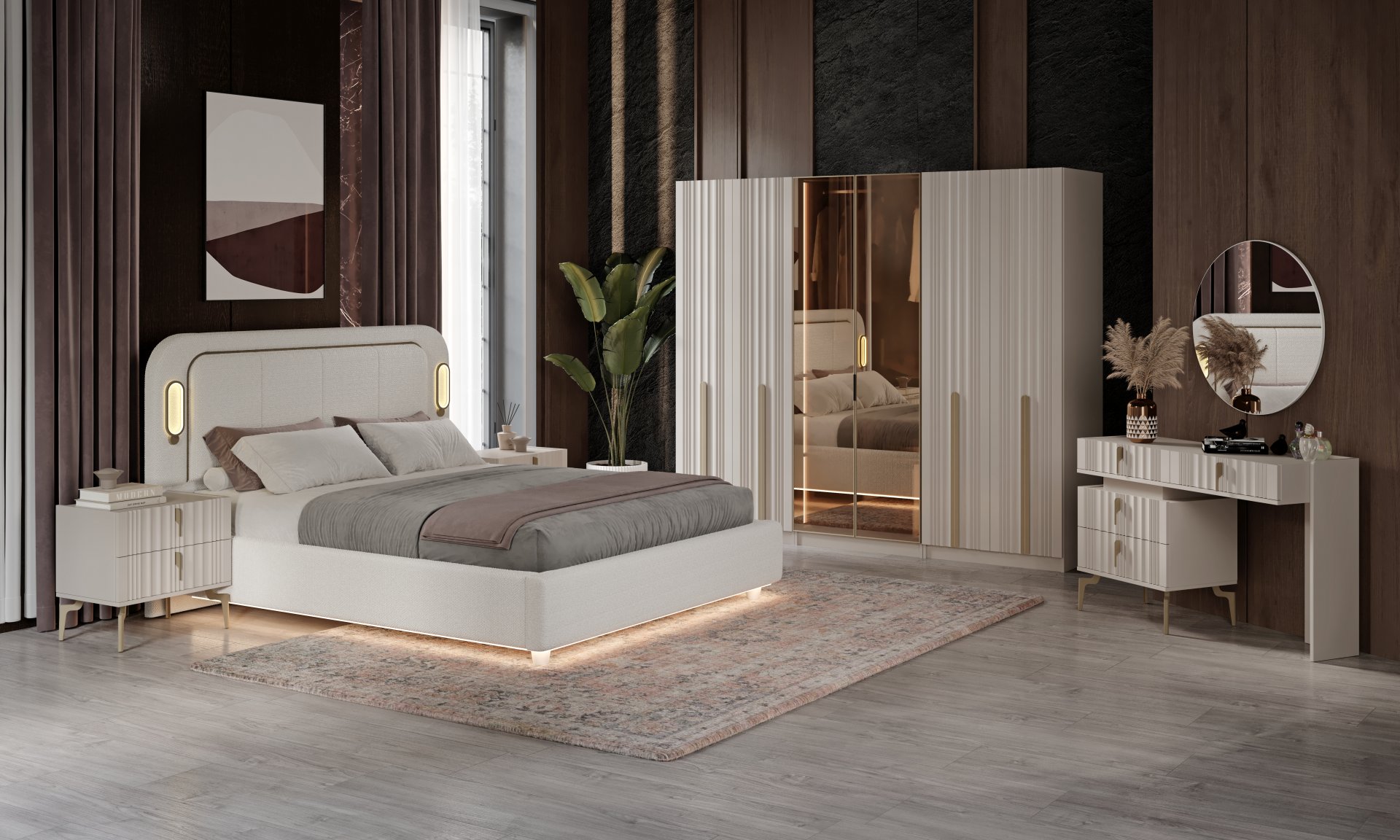 Mercan Yatak Odası Baza + Yataş Puffy Yatak Dahil