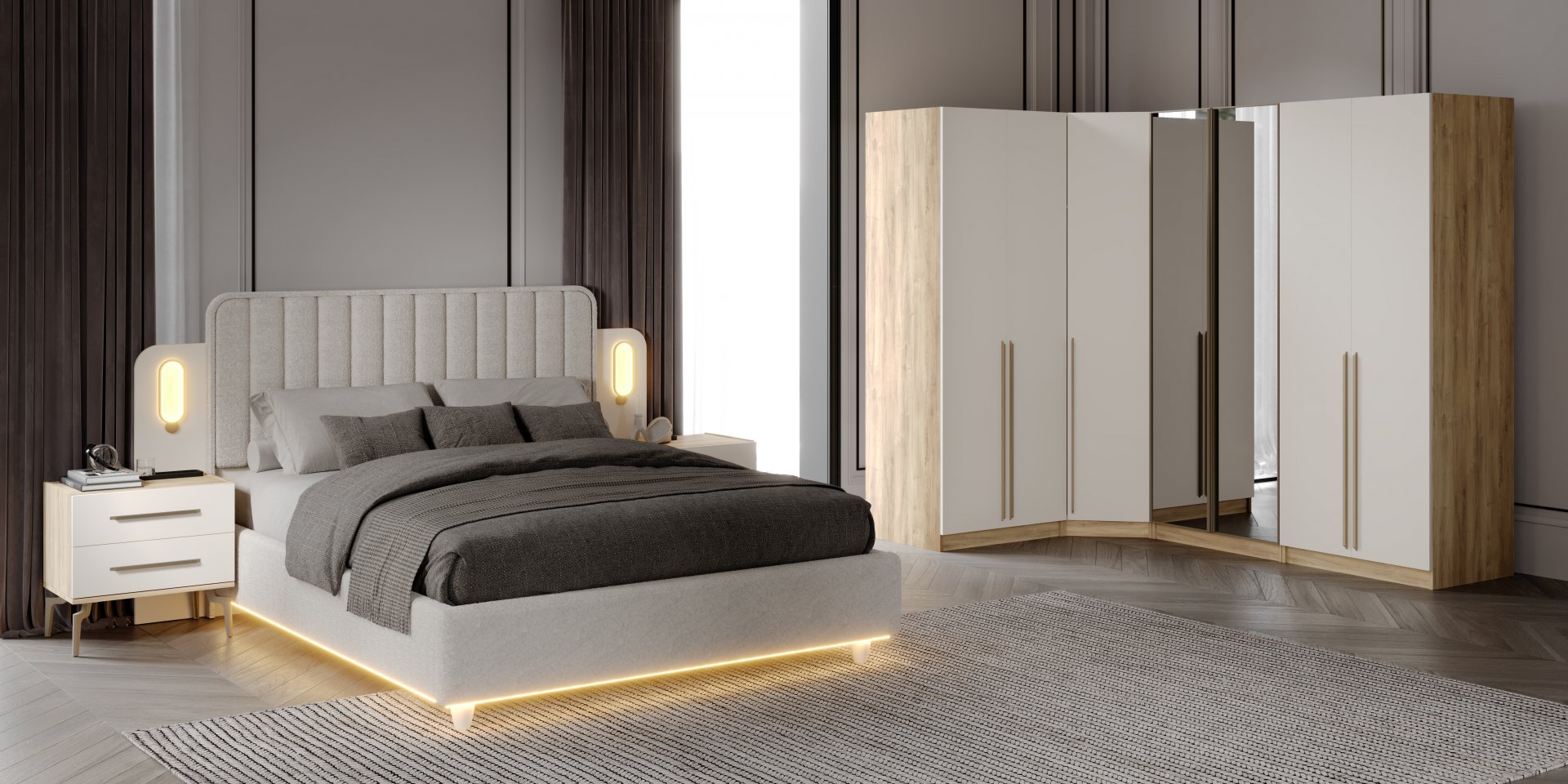 Alyans Köşe Yatak Odası Baza + Yataş Puffy Yatak Dahil