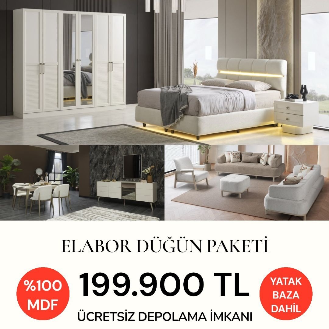 Elabor Düğün Paketi Baza + Yataş Puffy Yatak Dahil